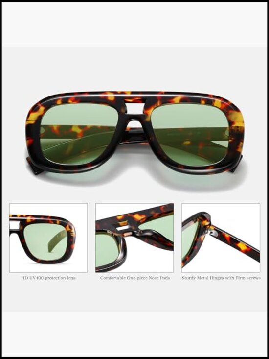 Oversized Aviator Sunglasses with Thick Square Frame UV400 Protection main image 3